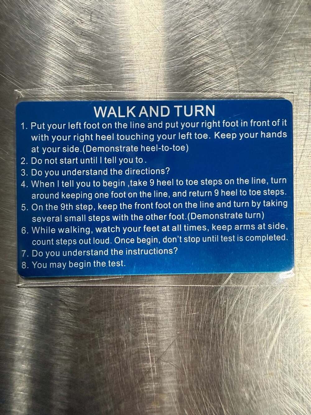 Field Sobriety Test Reference Card Set - Walk and Turn & One Leg Stand 6 PC Card